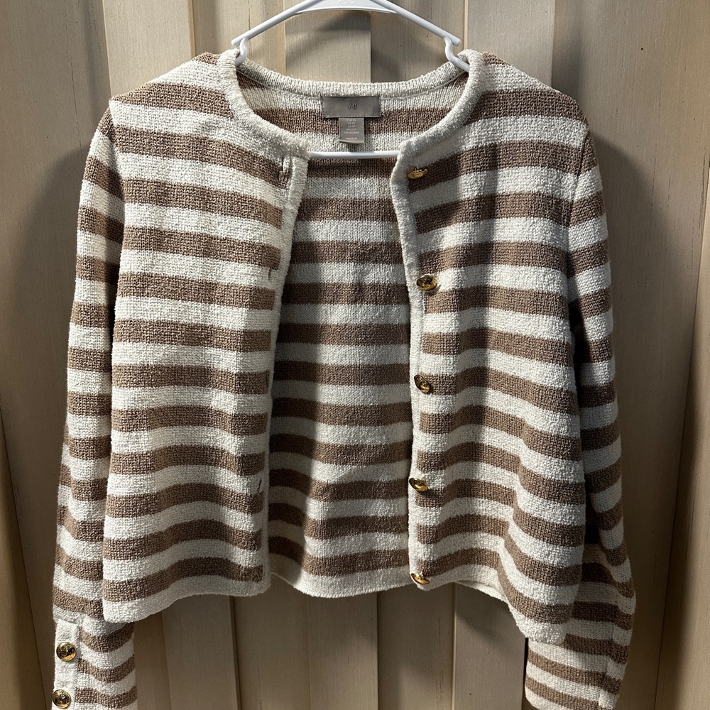 H&M Brown and Cream Blazer with Striped Design